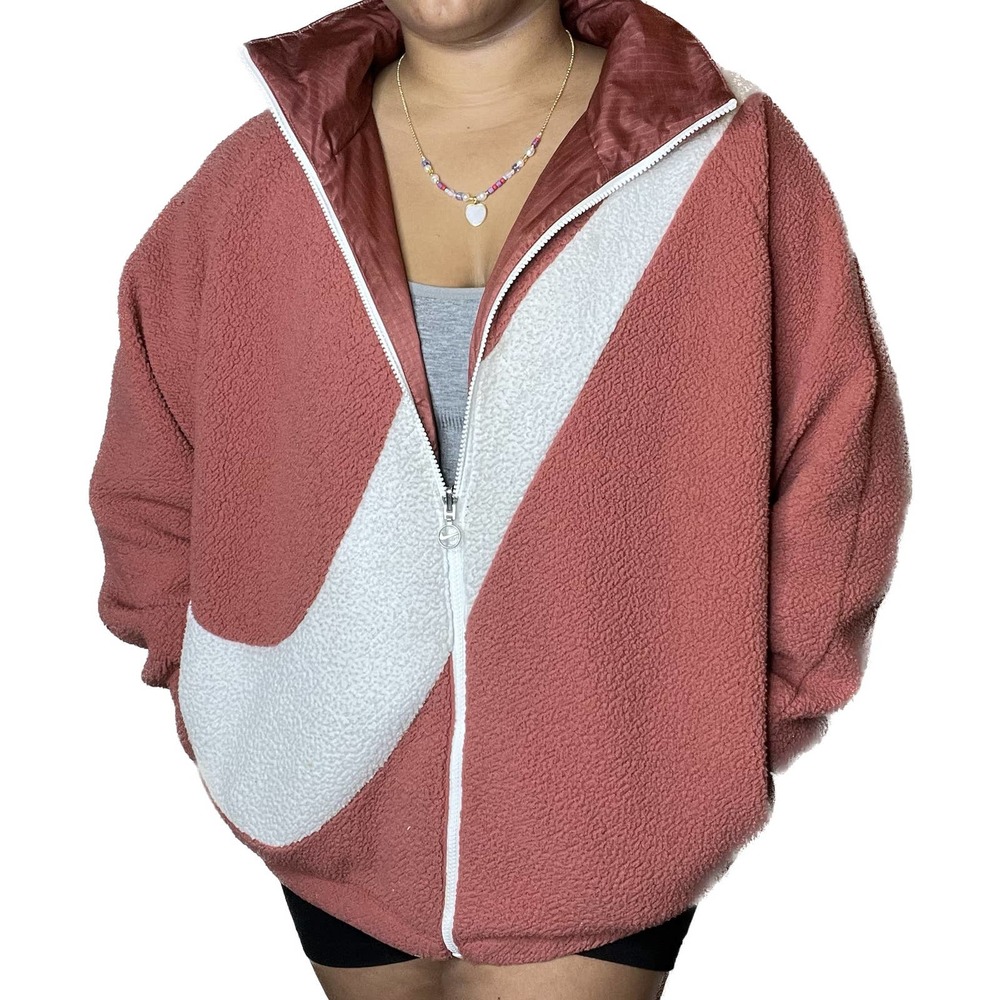Pink NIKE Sportswear Swoosh Reversible Faux Shearling Jacket